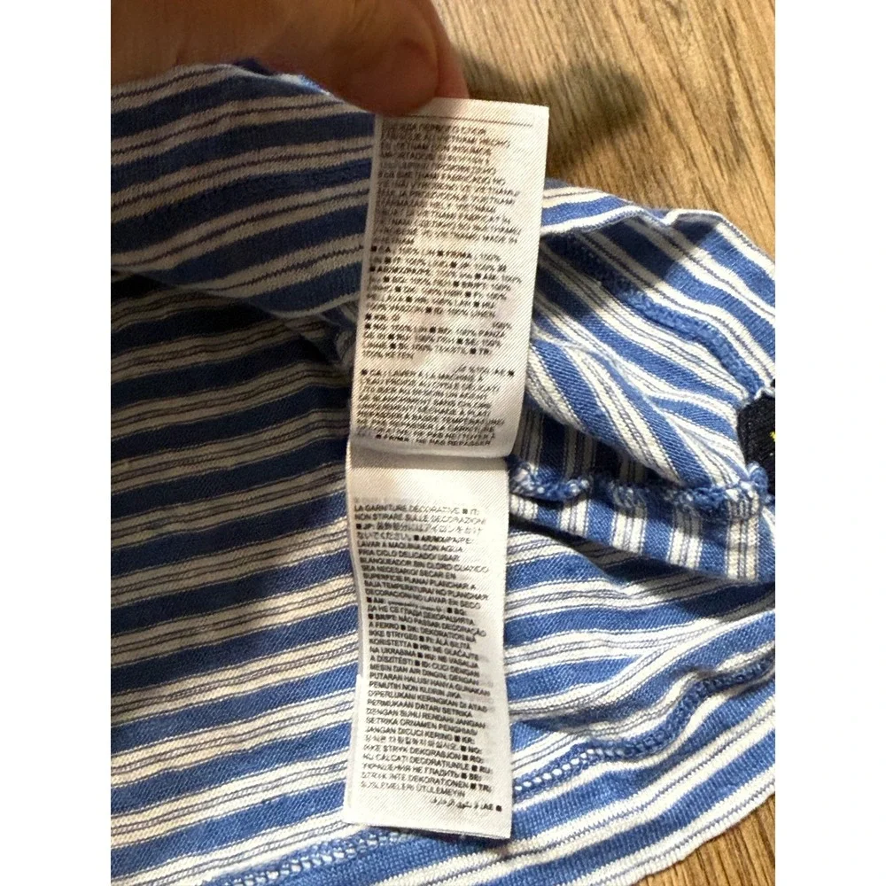 Banana Republic T-Shirt Mens Medium Blue Adult Striped Pocket 100% Linen